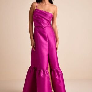 Lulus Letha Magenta Taffeta One-shoulder Maxi Dress Pink - Size S - New w tags